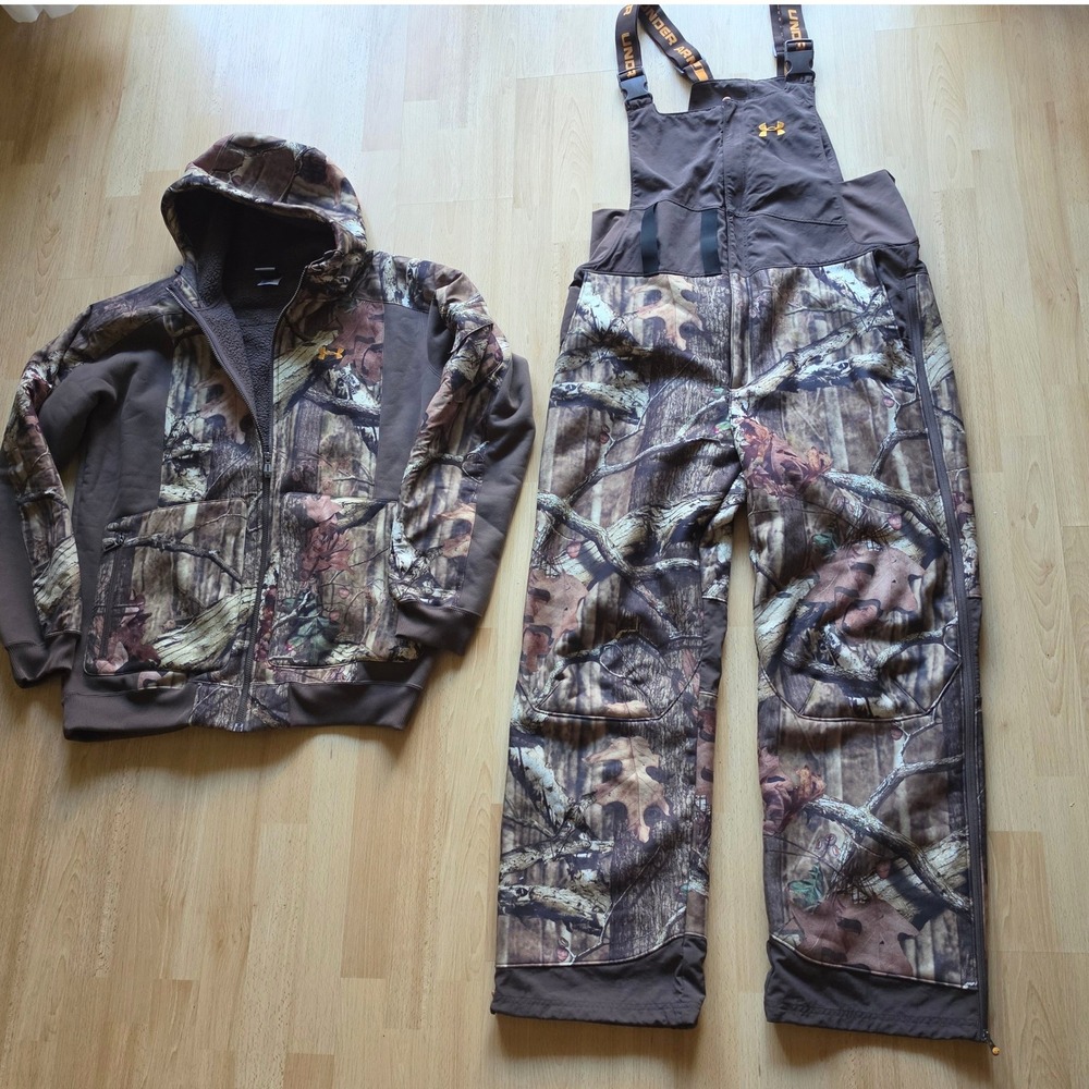 Under Armour Break Up Realtree Hunting Set Sherpa Heavy Fleece Hoodie & Bibs XL